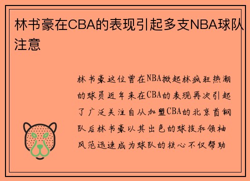 林书豪在CBA的表现引起多支NBA球队注意